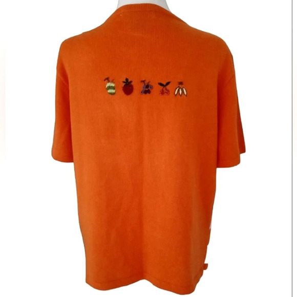 Vintage Great Cavalier Orange White Stripe Fruit Embroidered Knit Top Size Small - Picture 4 of 7